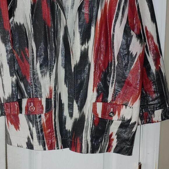 Chico's  Linen blend  red black white open front blazer jacket Sz 3  XLarge - Picture 2 of 5